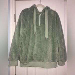 Cozy Green Fleece Hoodie soft women’s size medium 1/4 zip